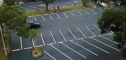 Aerial photo of newly seal coated parking lot